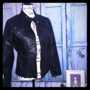 Ladies faux leather tapered waist jacket